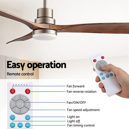 Devanti 52" Ceiling Fan with Light Remote Control DC Motor Smart App Timber Blades Brown - Image 8