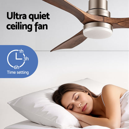 Devanti 52" Ceiling Fan with Light Remote Control DC Motor Smart App Timber Blades Brown - Image 9