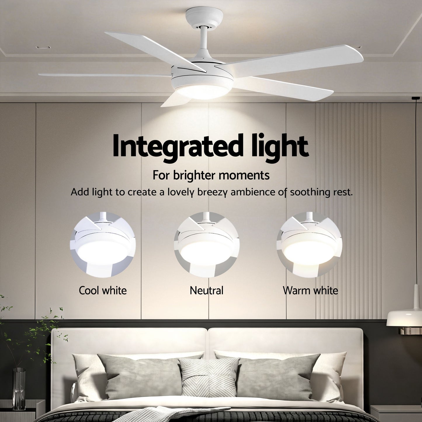 Devanti 52'' Ceiling Fan 5 Blades DC Motor w/Light w/Remote White - Image 4