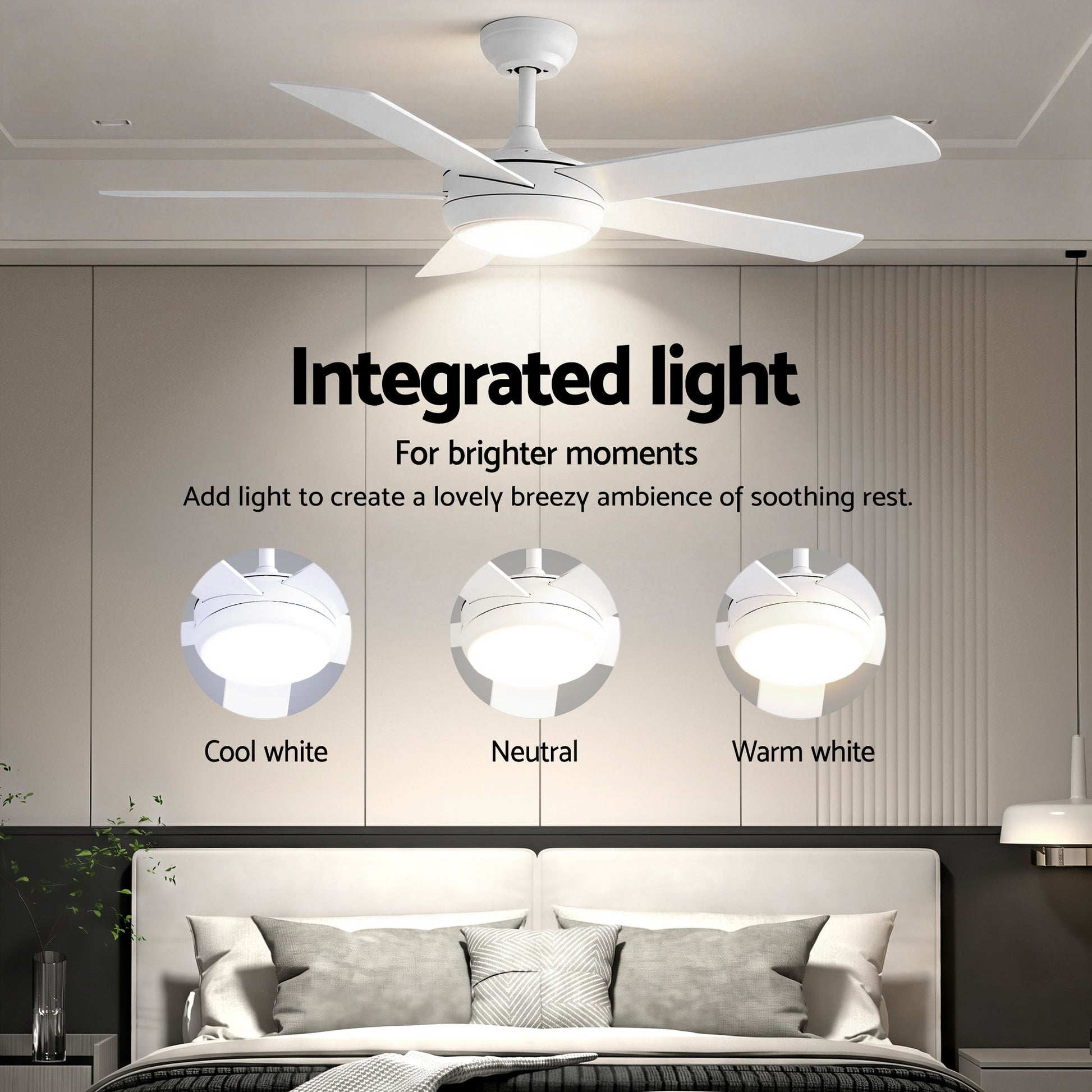 Devanti 52'' Ceiling Fan 5 Blades DC Motor w/Light w/Remote White - Image 4