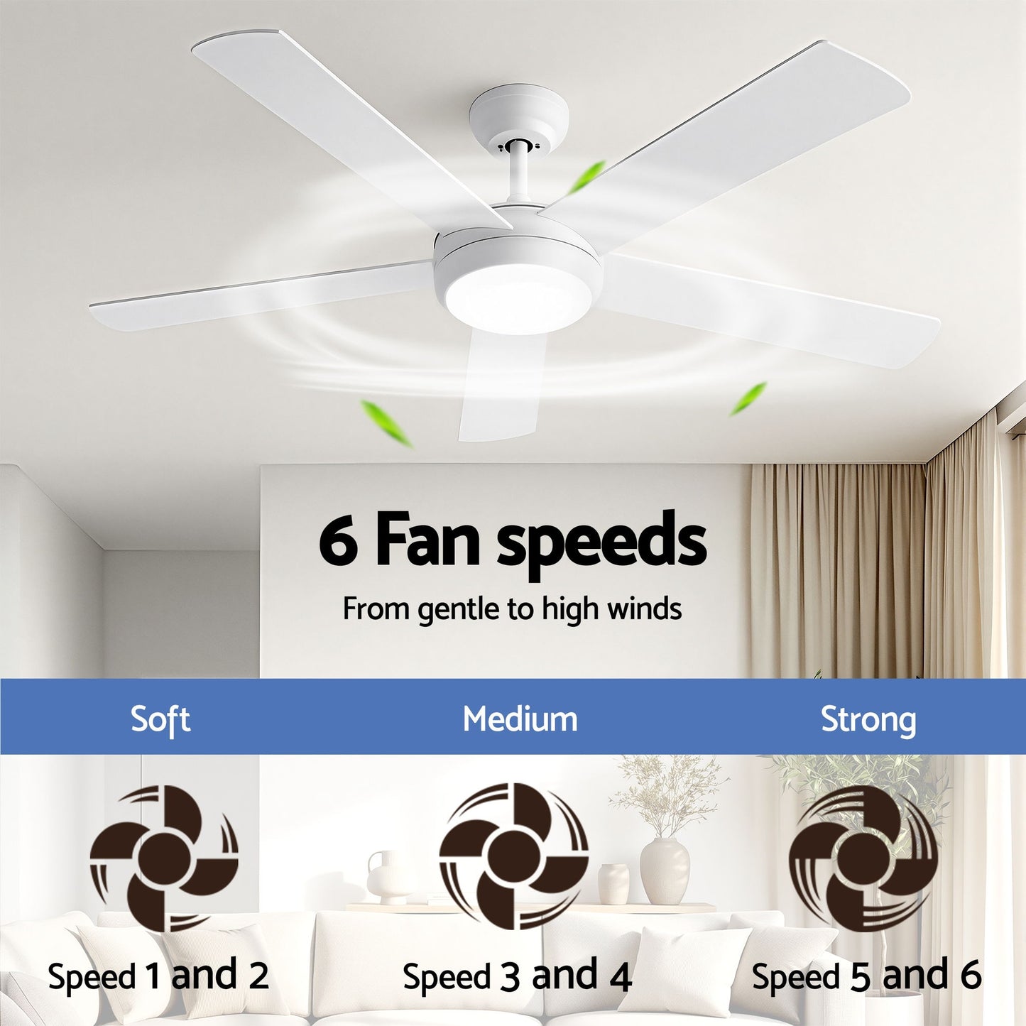 Devanti 52'' Ceiling Fan 5 Blades DC Motor w/Light w/Remote White - Image 6