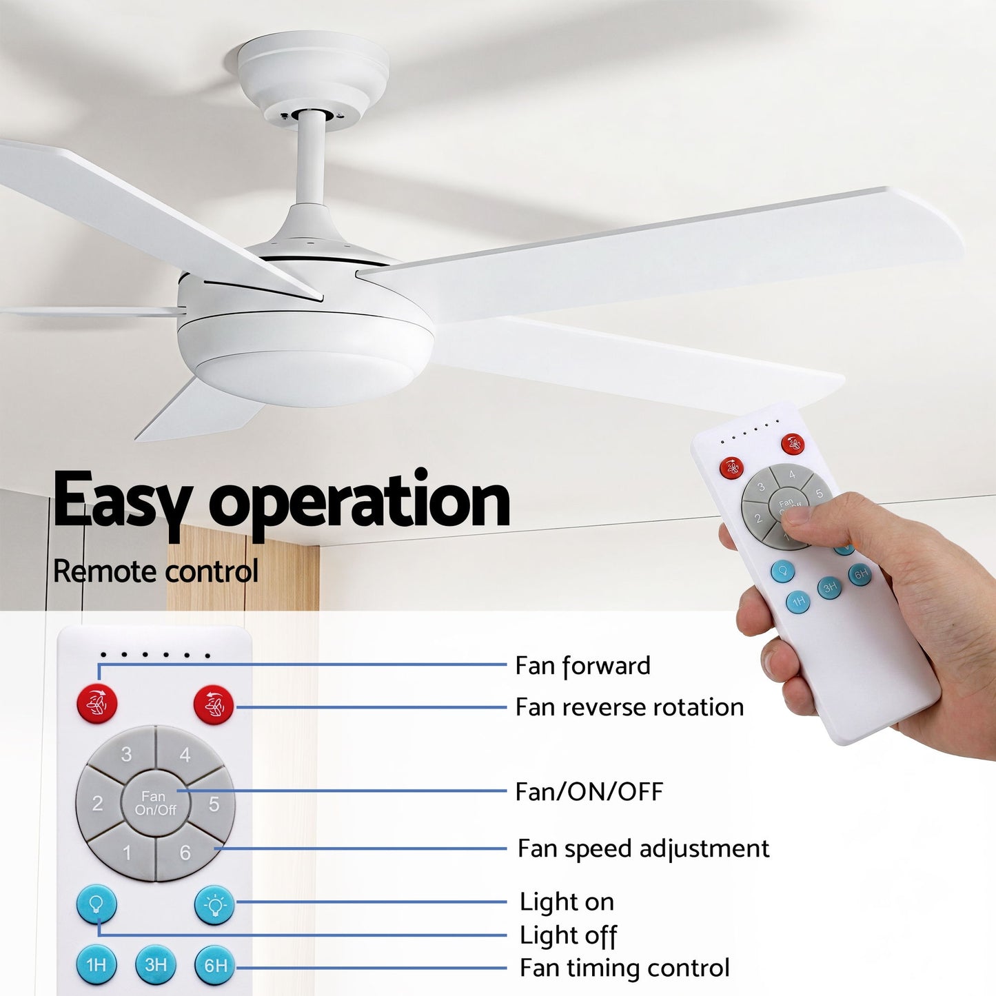 Devanti 52'' Ceiling Fan 5 Blades DC Motor w/Light w/Remote White - Image 7