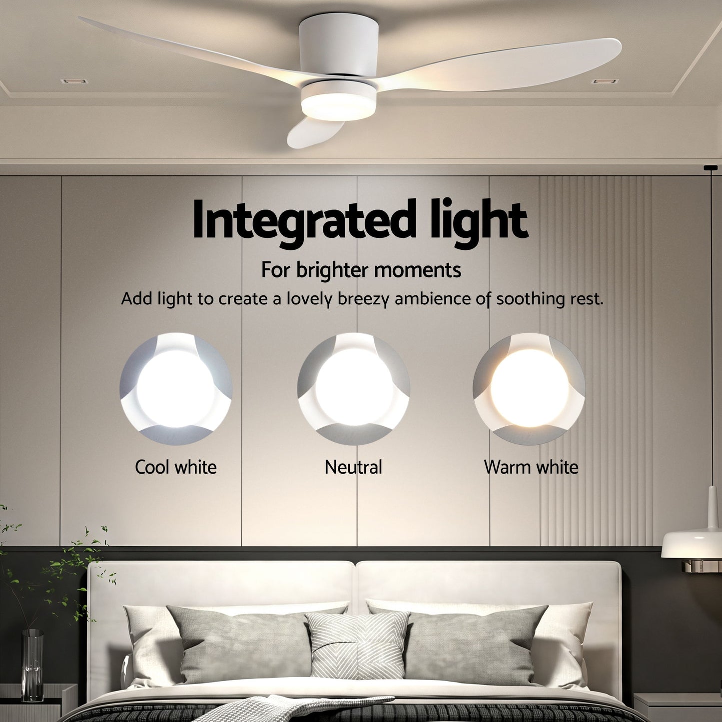Devanti 52'' Ceiling Fan 3 Blades DC Motor w/Light w/Remote White - Image 4