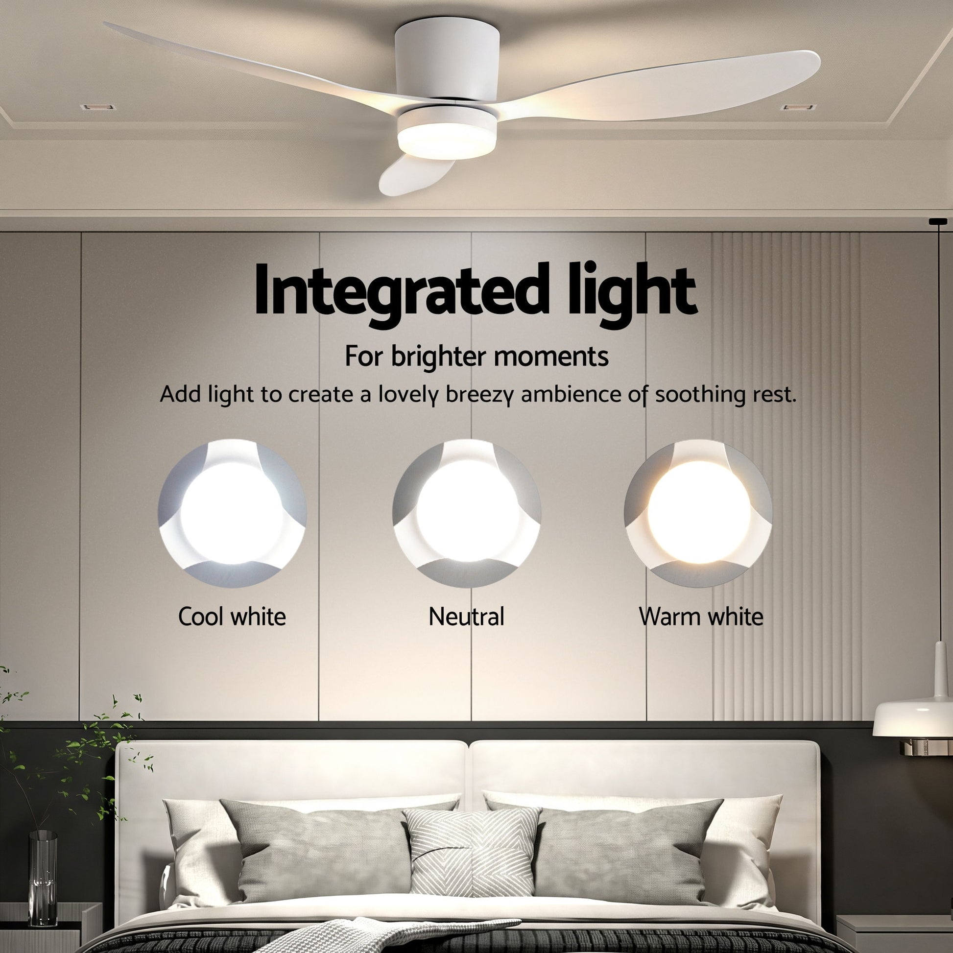Devanti 52'' Ceiling Fan 3 Blades DC Motor w/Light w/Remote White - Image 4