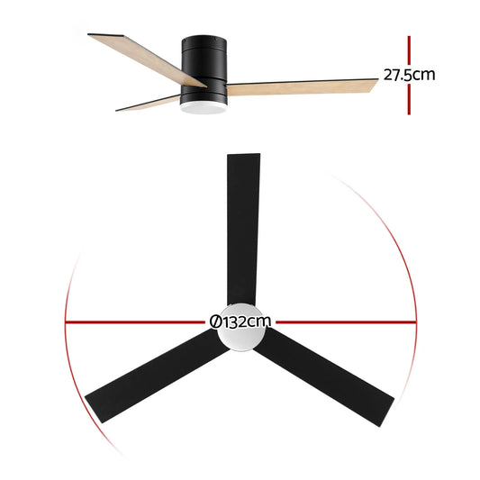 Devanti 52'' Ceiling Fan 3 Blades Double-sided DC Motor w/Light w/Remote Light Wood and bLack - Image 2