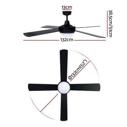 Devanti 52'' Ceiling Fan DC Motor w/Light w/Remote - Black - Image 2
