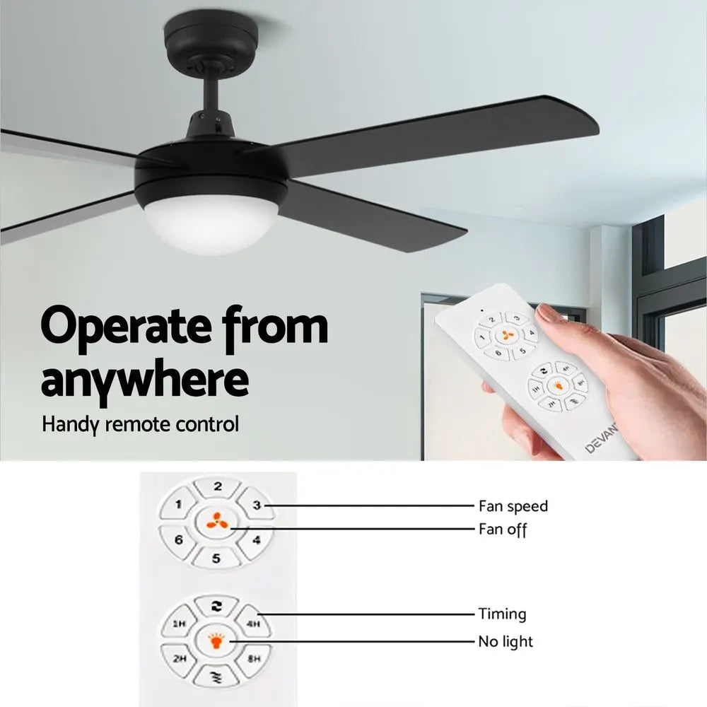 Devanti 52'' Ceiling Fan DC Motor w/Light w/Remote - Black - Image 5