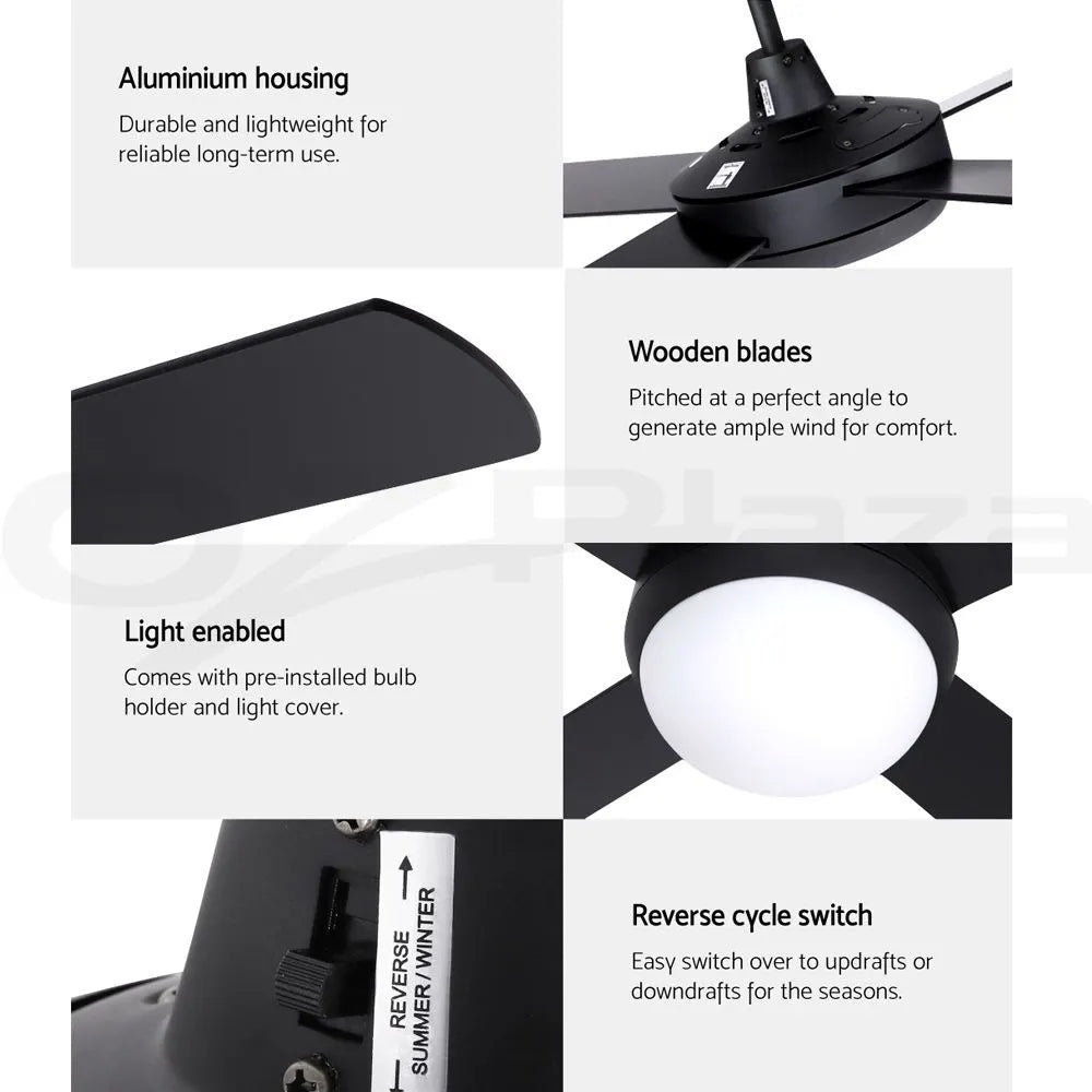 Devanti 52'' Ceiling Fan DC Motor w/Light w/Remote - Black - Image 8