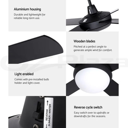 Devanti 52'' Ceiling Fan DC Motor w/Light w/Remote - Black - Image 8