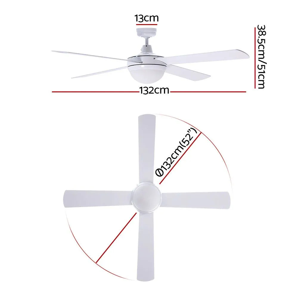 Devanti 52'' Ceiling Fan DC Motor w/Light w/Remote - White - Image 2