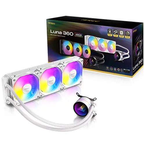 Antec Luna 360 ARGB White, 360mm AIO, 3x120mm ARGB PWM Fans, 800-1800RPM, 67.62CFM, Intel LGA1700...