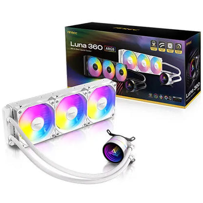 Antec Luna 360 ARGB White, 360mm AIO, 3x120mm ARGB PWM Fans, 800-1800RPM, 67.62CFM, Intel LGA1700...