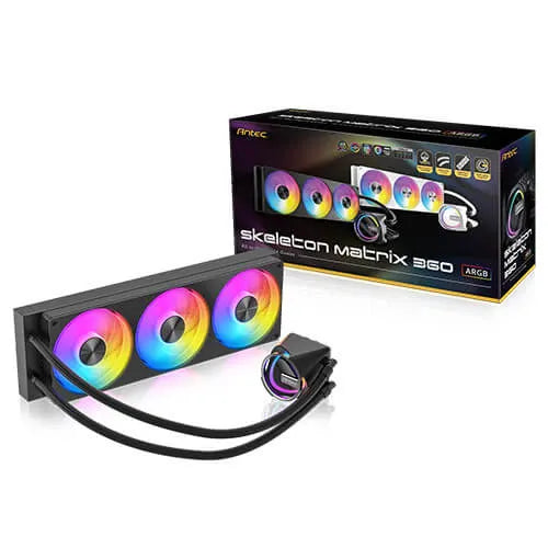 Antec Skeleton Matrix 360 ARGB - Black, 360mm AIO, ARGB, 2400RPM, 74.23 CFM, 2.6mmH₂O, Intel/AMD,...
