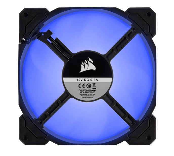 Corsair Air Flow 140mm Fan Low Noise Edition / Blue LED 3 PIN - Hydraulic Bearing, 1.43mm H2O. Superior cooling performance. TWIN Pack! (LS)