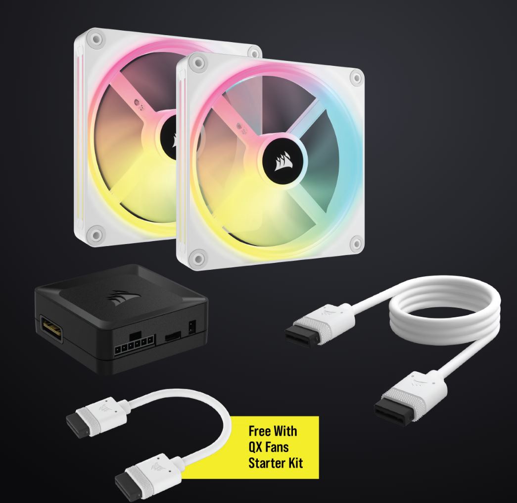 Corsair iCUE LINK QX140 RGB 140mm PWM PC Fans Starter Kit with iCUE LINK System Hub - White, Stat...