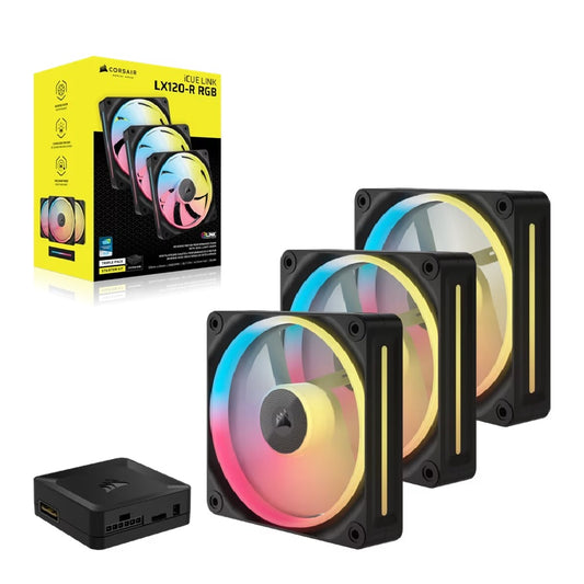 Corsair iCUE LINK LX120-R RGB 120mm PWM Reverse Fans Starter Kit Triple Pack - Black: 66.7CFM, 24...