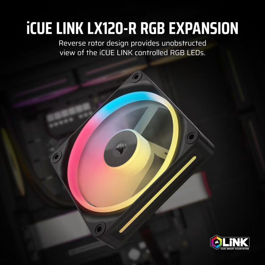 Corsair iCUE LINK LX120‑R RGB 120 mm PWM Reverse Fan Expansion Single Pack – Black: 66.7 CFM, 240... - Image 4