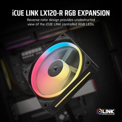 Corsair iCUE LINK LX120‑R RGB 120 mm PWM Reverse Fan Expansion Single Pack – Black: 66.7 CFM, 240... - Image 4