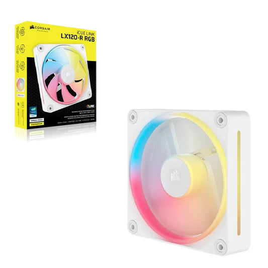 Corsair iCUE LINK LX120‑R RGB 120 mm PWM Reverse Fan Expansion Single Pack – White: 66.7 CFM, 240...
