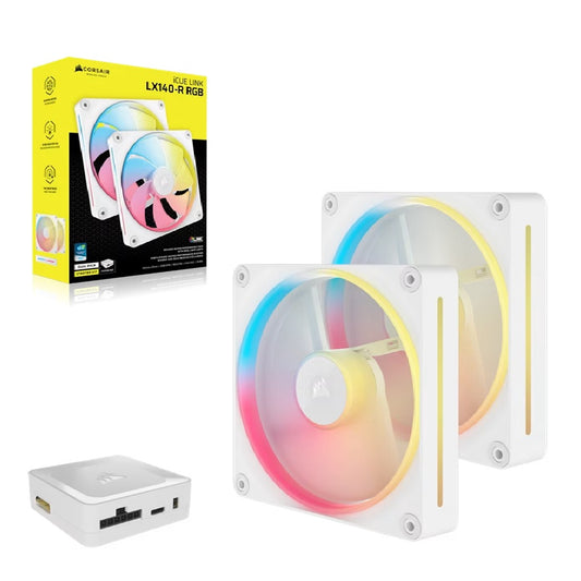 Corsair iCUE LINK LX140-R RGB 140mm PWM Reverse Fans Starter Kit Dual Pack -White: 90.6 CFM, 2000...