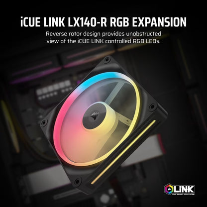 Corsair iCUE LINK LX140-R RGB 140mm PWM Reverse Fan Expansion Single Pack - Black: 90.6 CFM, 2000... - Image 4