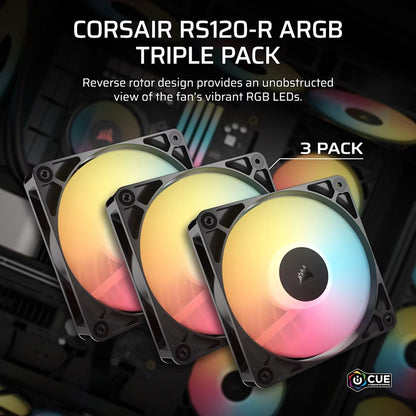 Corsair RS120-R ARGB 120mm PWM Reverse Fans Triple Pack - Black, 3x RGB Fans, 2100 RPM, 65.82 CFM... - Image 4