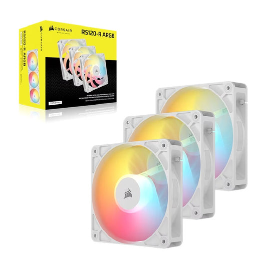 Corsair RS120-R ARGB 120mm PWM Reverse Fans Triple Pack - White, 3x RGB Fans, 2100 RPM, 65.82 CFM...