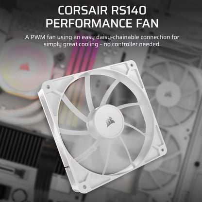 Corsair RS140 140mm PWM Fan - Single Pack - White: 95.5 CFM, 1700 RPM, 36 dBA, 045A, Static Pressure, Magnetic Dome Bearing