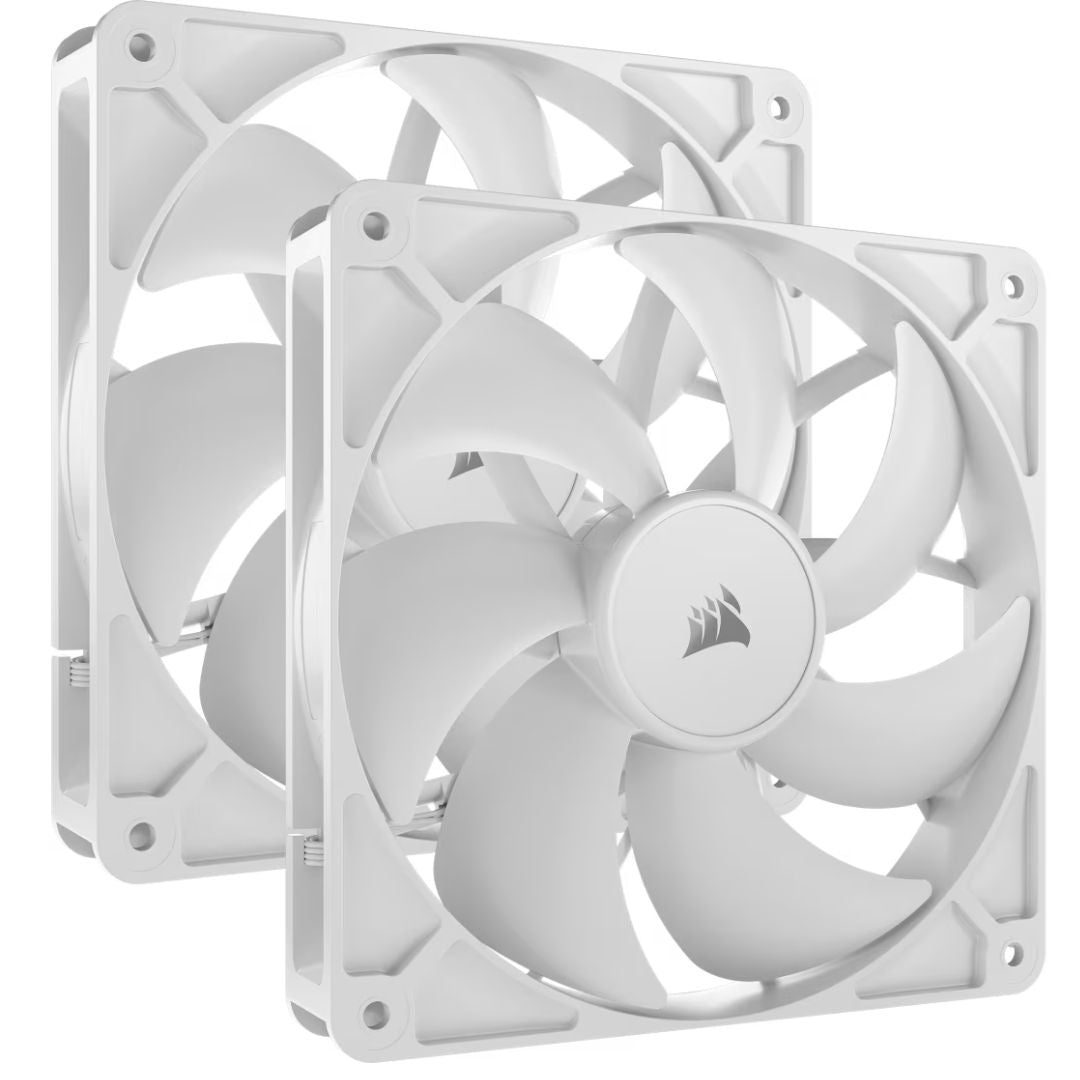 Corsair RS140 140mm PWM Fans - Dual Pack - White: 95.5 CFM, 1700 RPM, 36 dBA, 0.45A, Static Pressure, Magnetic Dome Bearing