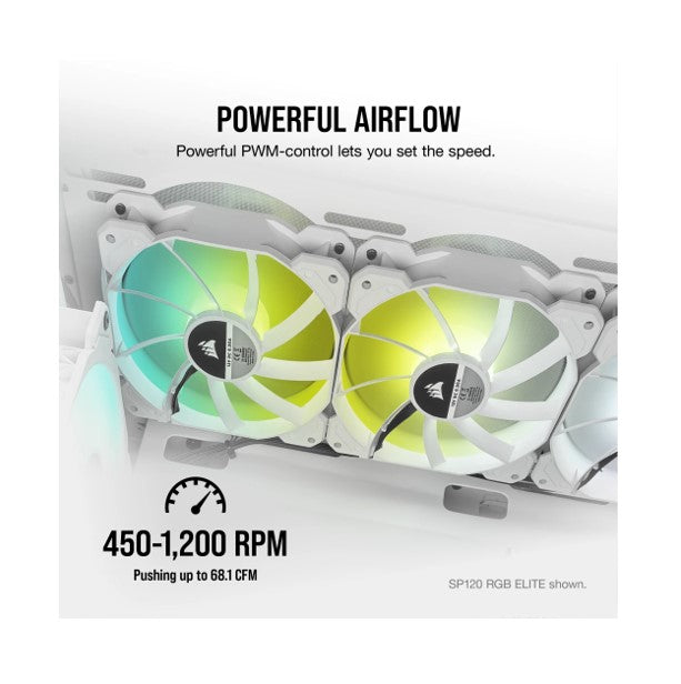 Corsair White SP140 RGB ELITE, 140mm RGB LED Fan with AirGuide, 68 CFM, Dual Pack with Lighting N... - Image 3