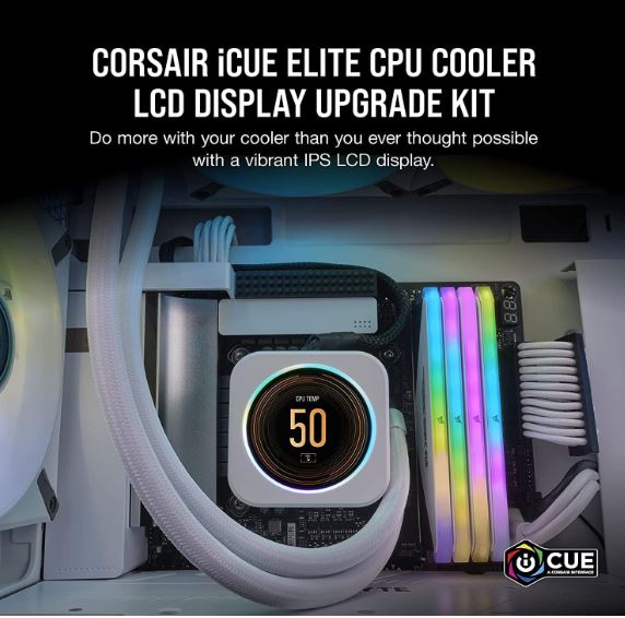 Corsair iCUE ELITE CPU Cooler LCD White Display Upgrade Kit transforms your CORSAIR ELITE CAPELLI...