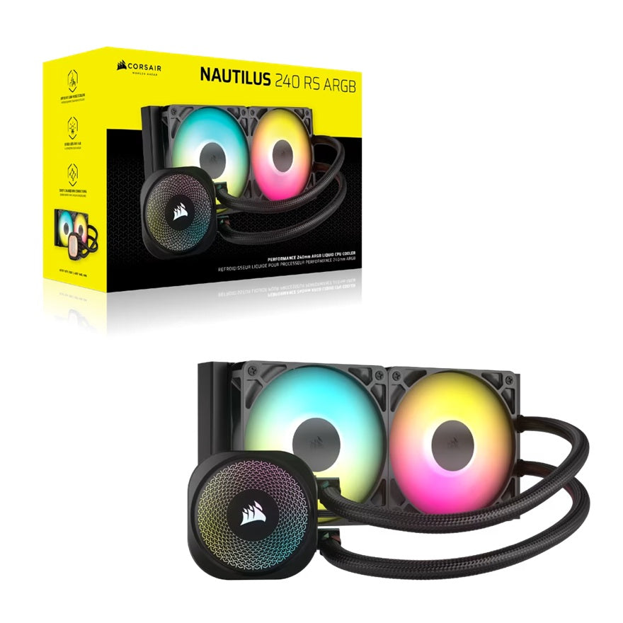 Corsair NAUTILUS 240 RS ARGB Liquid CPU Cooler - Black 240mm Rad, 2x PWM fans, RGB, Copper Cold P...