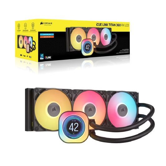 Corsair iCUE LINK TITAN 360 RX LCD Liquid CPU Cooler - Black: 73.5 CFM, 2100 RPM, 36 dBA, Aluminu...