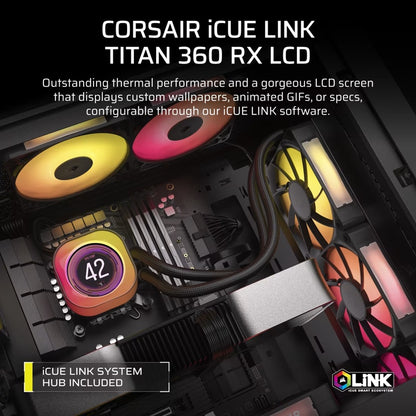 Corsair iCUE LINK TITAN 360 RX LCD Liquid CPU Cooler - Black: 73.5 CFM, 2100 RPM, 36 dBA, Aluminu... - Image 4