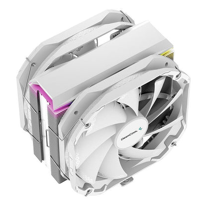 DeepCool AS500 PLUS White CPU Cooler Single Tower, Five Heat Pipe Design High Fin Density, Double PWM Fans, Slim Profile, LGA2066/1851-1155/AM4/AM5