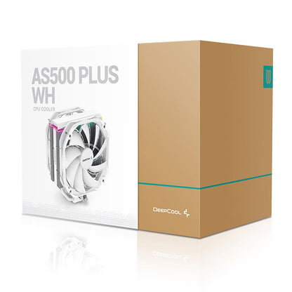 DeepCool AS500 PLUS White CPU Cooler Single Tower, Five Heat Pipe Design High Fin Density, Double PWM Fans, Slim Profile, LGA2066/1851-1155/AM4/AM5