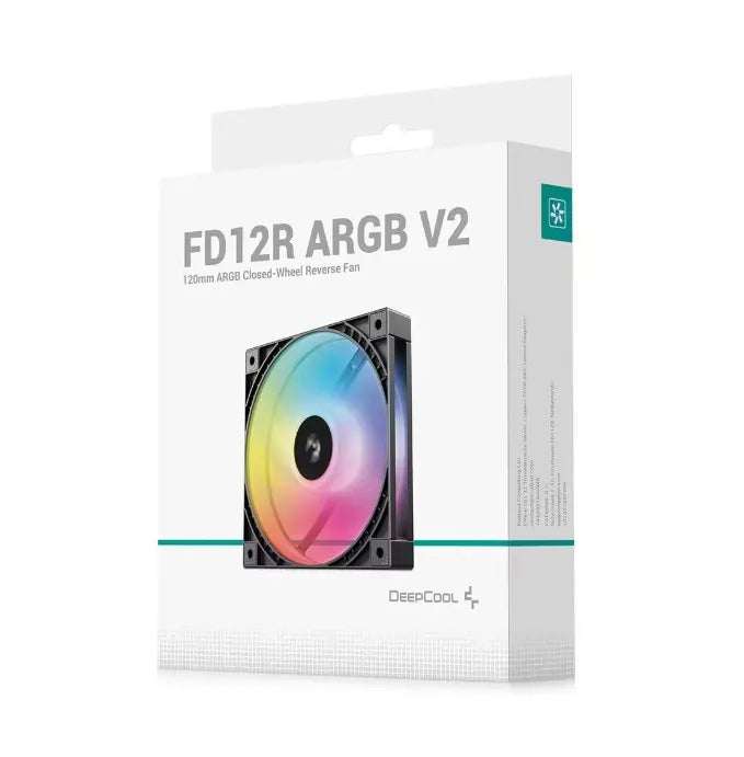 DeepCool FD12R ARGB V2 120mm Integral Blade Silent Ring Reverse-Blade Fan, 4-Pin PWM, 3-Pin 5V AR...