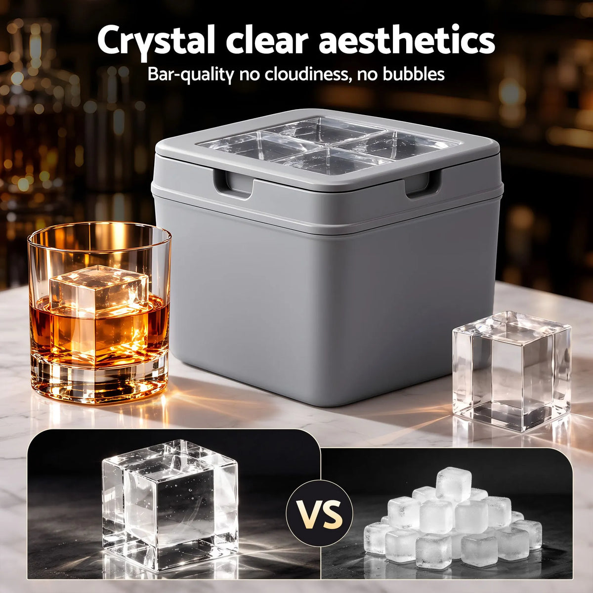 Artiss 5cm Clear Ice Mold Whiskey Large Square Ice Cube Tray - Image 4