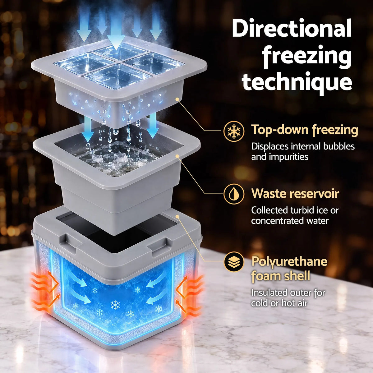 Artiss 5cm Clear Ice Mold Whiskey Large Square Ice Cube Tray - Image 5