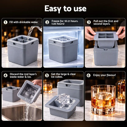 Artiss 5cm Clear Ice Mold Whiskey Large Square Ice Cube Tray - Image 7