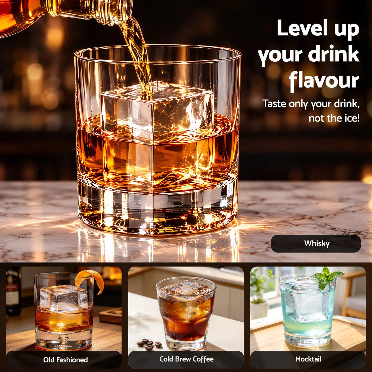 Artiss 5cm Clear Ice Mold Whiskey Large Square Ice Cube Tray - Image 8