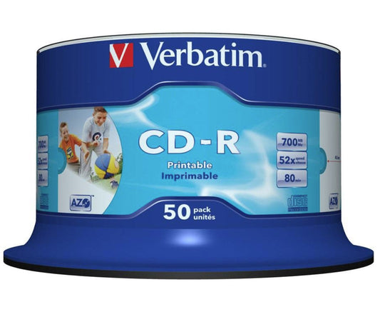 Verbatim CD-R 700MB 50Pk White InkJet 52x Superior ink absorption on high-resolution 5,760 DPI pr...