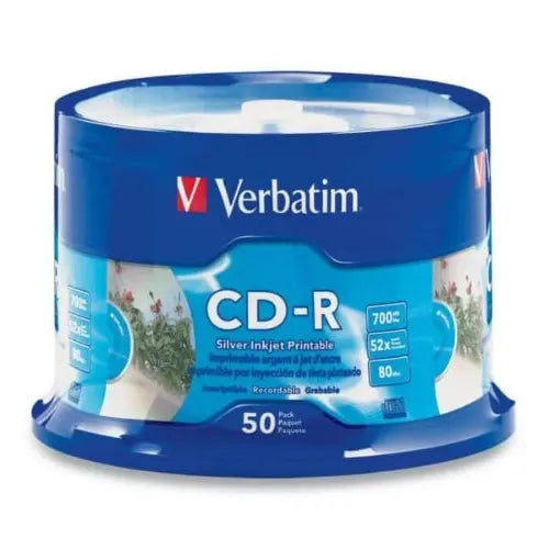 Verbatim CD-R 700MB 50Pk White InkJet 52x Superior ink absorption on high-resolution 5,760 DPI pr...