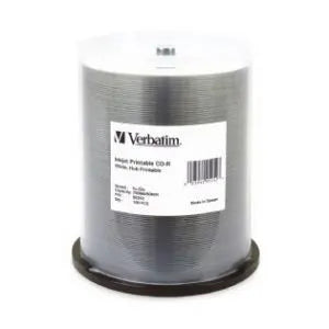 Verbatim CD-R 700MB 100Pk White Wide InkJet 52x Ideal for full-surface, edge-to-edge printing - C...