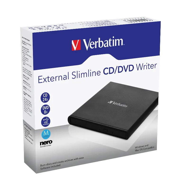 Verbatim External Slimline DVD / CD Writer, Burner, Reader, Player, Ultra Portable for Notebooks,...