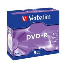 Verbatim DVD+R 16X Jewel 5pk 4.7GB - CDR/RW  DVDR/RW  Media