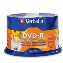 Verbatim DVD-R 4.7GB 50Pk White InkJet 16x - CDR/RW  DVDR/RW  Media