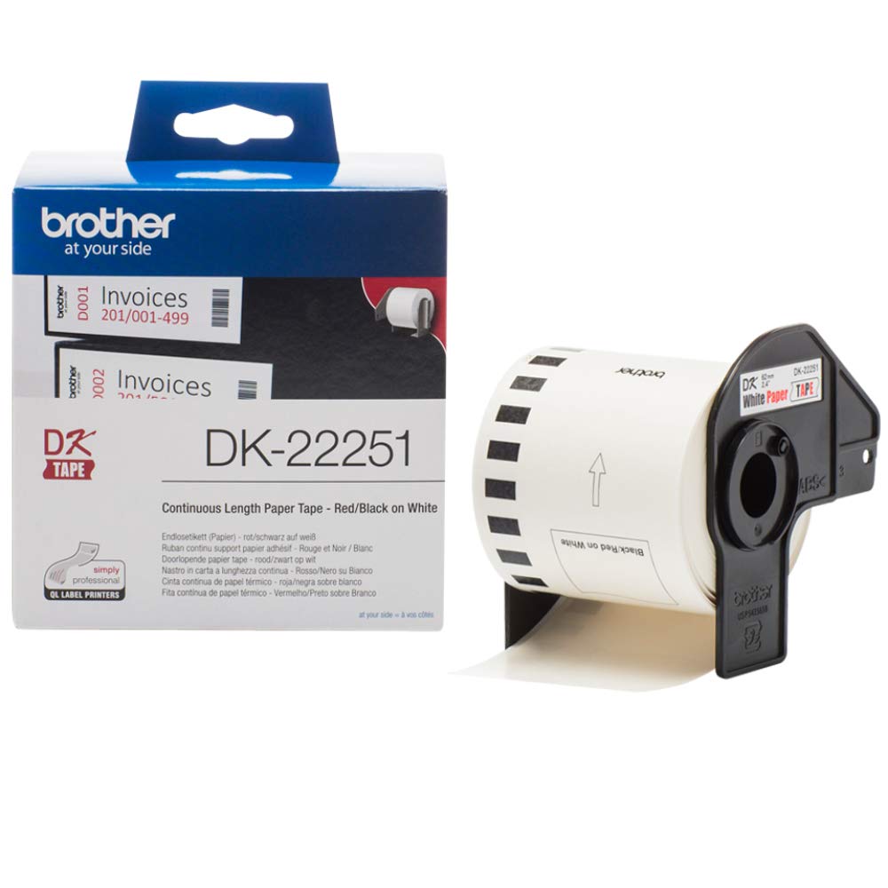 Brother DK-22251 Consumer Paper Roll - PAPER ROLL 62MM X 15.24M (WITH BLACK/RED PRINT) - Scanner...