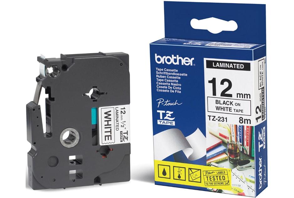 Brother 12mm Black on White TZE Tape - Scanner and Labeller