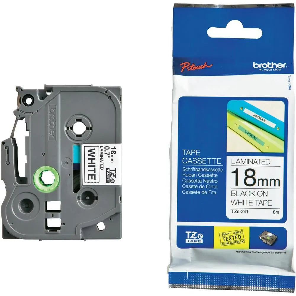 Brother 18mm Black on White TZE Tape - Scanner and Labeller
